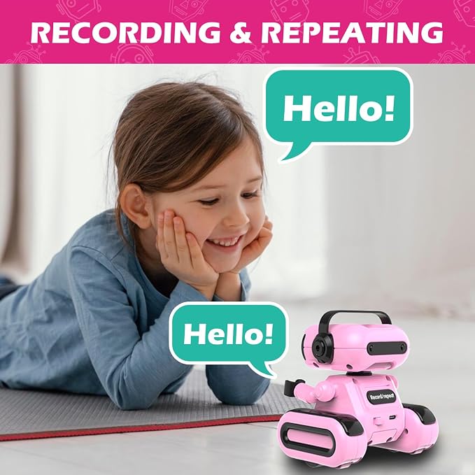 Pink Rechargeable Remote Control Robot Toy for Girls Ages 3+ | Auto Demo, Recording & Repeat, Flexible Head & Arms, Rechargeable RC Robot, Great Birthday & Christmas Gift for Little Girls