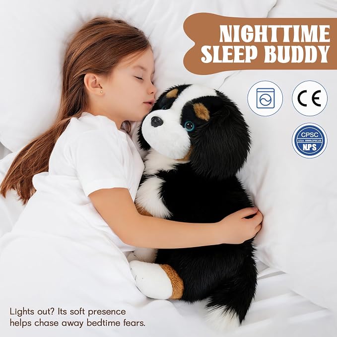 Tezituor Dog Stuffed Animal,26 Inch Border Collie Plush Toys Set with 3 Puppies,Realistic Mommy Dog Plush,4PCS Black White Puppy Plushies,Soft Dog Plush Gift for Girls Boys Kids Birthday Christmas