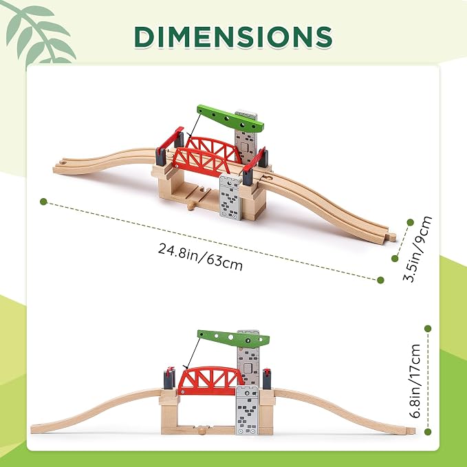 SainSmart Jr. Wooden Train Set Accessories, Moveable Lifting Bridge Set with Track for Kids Compatible with Thomas, Brio, Chuggington, Melissa and Doug