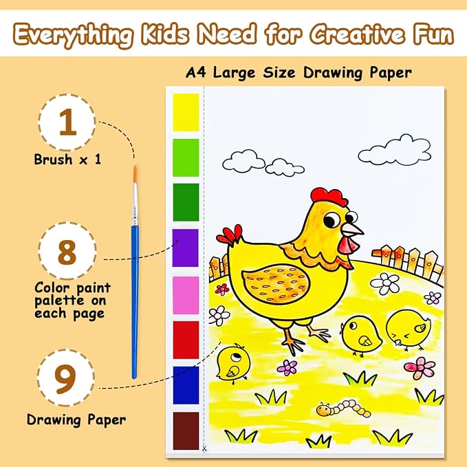 JZILU Watercolor Coloring Book for Kids, Paint with Water- Magic Paint Set Water Painting Book for Toddlers- Arts and Crafts Kit for Girls Boys Travel Activities -Stocking Stuffers for Kids