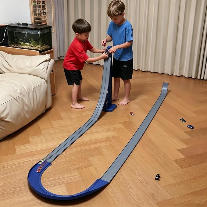 FateGo Gravity Race Track Toy for Kids with Curved Track Pieces,Dual-Lane Die-cast Car Track Set Compatible with 1/64 Cars