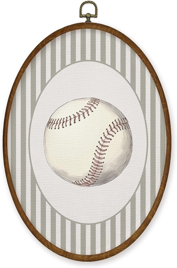 WULQYING Baseball Nursery Wall Art Decor, Sports Nursery Boys Room Oval Framed Canvas Art Prints, Sport Lover Gift Wall Hanging Decor for Kids Boys Room Bedroom Playroom, 8.5x11.3 Inches