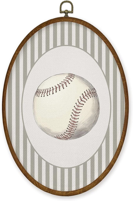 WULQYING Baseball Nursery Wall Art Decor, Sports Nursery Boys Room Oval Framed Canvas Art Prints, Sport Lover Gift Wall Hanging Decor for Kids Boys Room Bedroom Playroom, 8.5x11.3 Inches