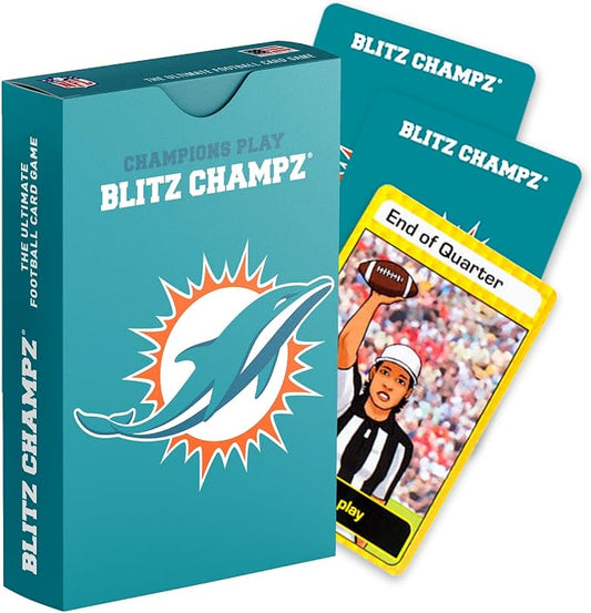 Blitz Champz Miami Dolphins – Official NFL Playing Cards & Dolphins Gifts for Men & Women, Fun Travel Card Games for Adults & Kids Ages 7+, Ideal Camping Games for Friends & Family Game Night