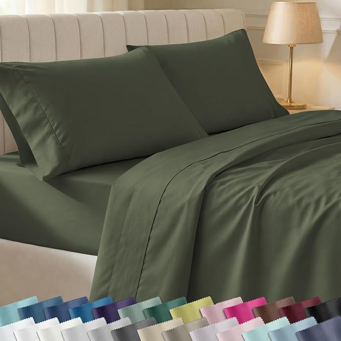 California Design Den XL Twin Sheets Set - Soft 400 Thread Count, Natural 100% Cotton Sateen, Twin XL Sheet Sets Cotton, Deep Pockets, Around Elastic, Snug Fit, Durable Bedding - Forest Green