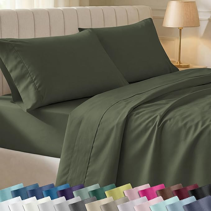 California Design Den Full Size Sheets Set - Soft 400 Thread Count Sateen, Natural 100% Cotton Full Bed Sheets Set, Deep Pockets with All Around Elastic for a Snug Fit, Durable Bedding - Forest Green
