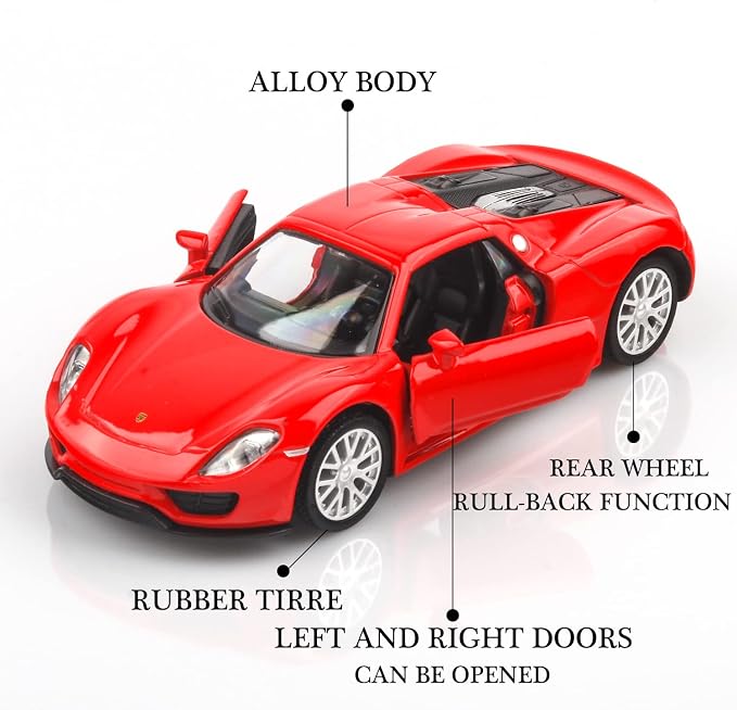 TOKAXI 1/36 Scale Porsche 918 Spyde Diecast Model Cars,Pull Back Vehicles Porsche Toy Cars,Cars Gifts for Boys Girls (Red)
