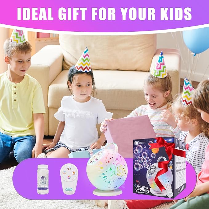 Bubble Machine for Toddlers Kids & Pets with Remote Control, Automatic Rotation & RGB Lights, Type-C Charge, Bubble Maker for Kids, Weddings, Birthday Parties, Outdoor Activities