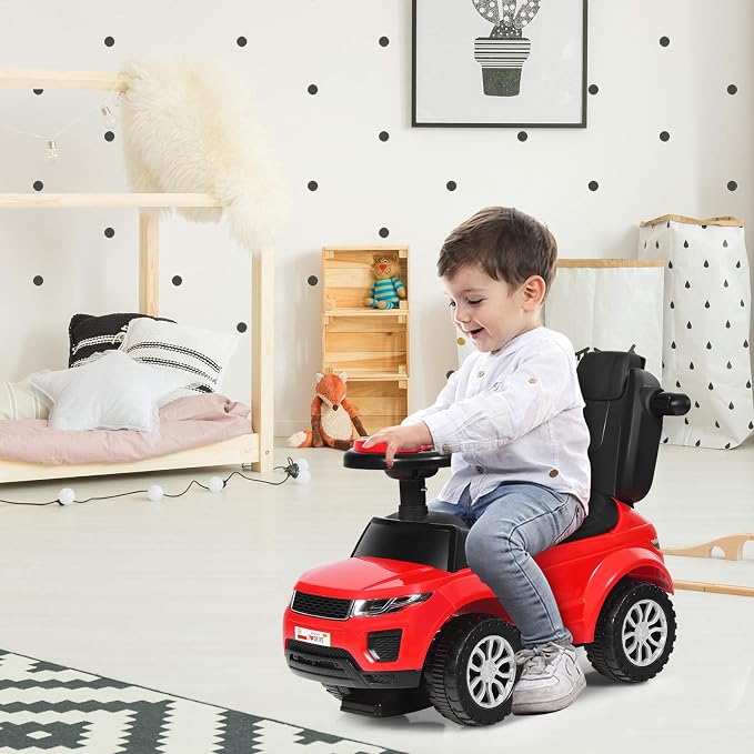 Costzon 3 in 1 Ride on Push Car, Stroller Sliding Walking Car with Horn, Music, Light, Under Seat Storage, Parental Handle, Armrest Guardrails, Ride on Toy for Boys & Girls (Red)