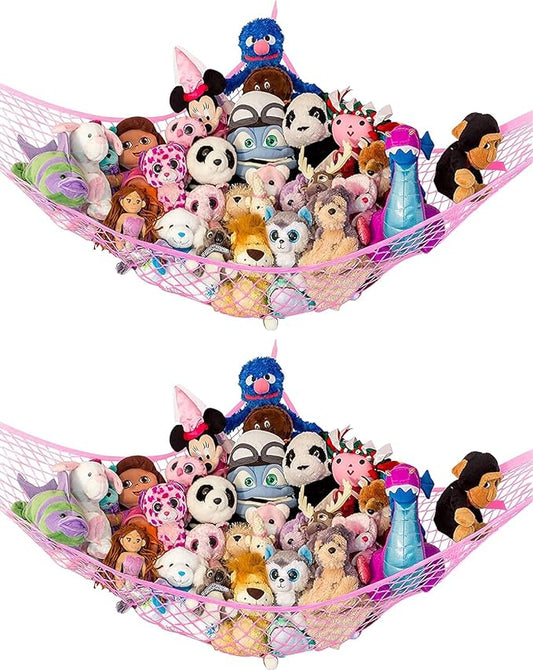 Stuffed Animal Hammock XL 2 Pack | Corner Stuffed Animal Storage & Plushie Net | Extra Large Toy Hammock for Stuffed Animals | Easy Hang, Hardware Included | Pink Bedroom Decor | by Lilly's Love