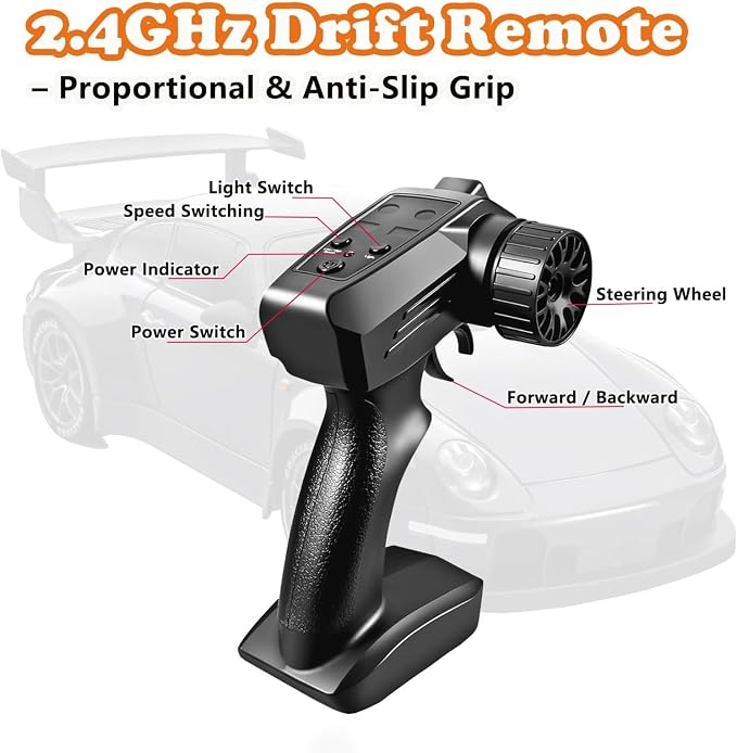 RC Drift Car, 1:24 Scale Remote Control Vehicle with LED Lights,Drifting Tires＆Two Batteries, Racing Sports Toy Idea Gift for Adults Boys Girls and Kids Gray