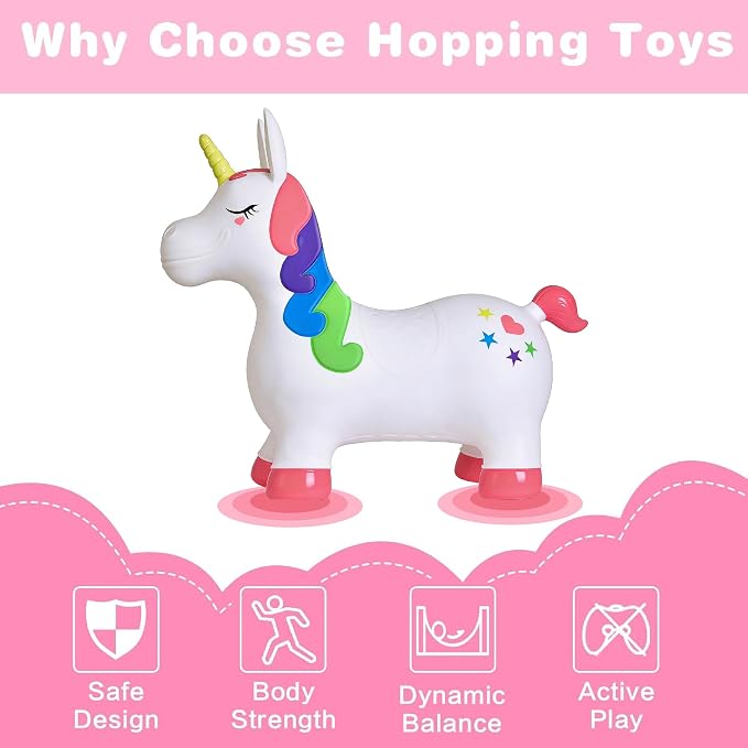 HotMax Unicorn Bouncy Horse Toys for 2 Year Old Girl, Toddlers Bouncing Animals, Ride on Rubber Jumping Toys for Baby Girl or Boy 1st Birthday Gift for 2 3 4 Year Old (Pink White Unicorn)