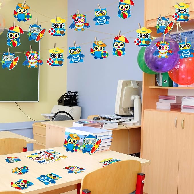 chiazllta 30 PCS Summer Craft Kits Kids DIY Hawaii Aloha Owl End of School Year Craft Preschool Art Craft, Make Your Own Bulk Set for Home Classroom Day-Care Game Activities Summer Party Favors
