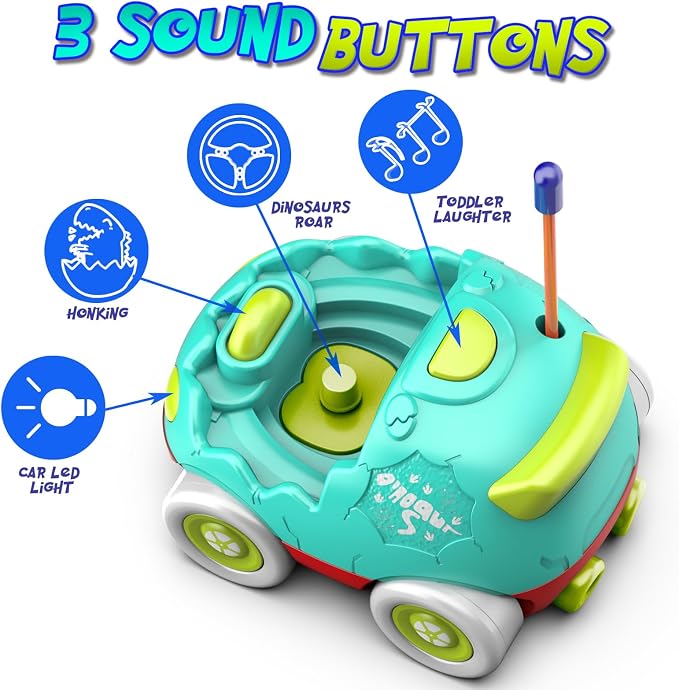 AEROQUEST Remote Control Car for Toddlers Toddler Toys for 18+Months RC Cars with LED Lights & Music Dinosaur Toy for Kids 2 3 4 5 Years Old Birthday Gifts for 3+ Year Old Girls Boys -2 Pack