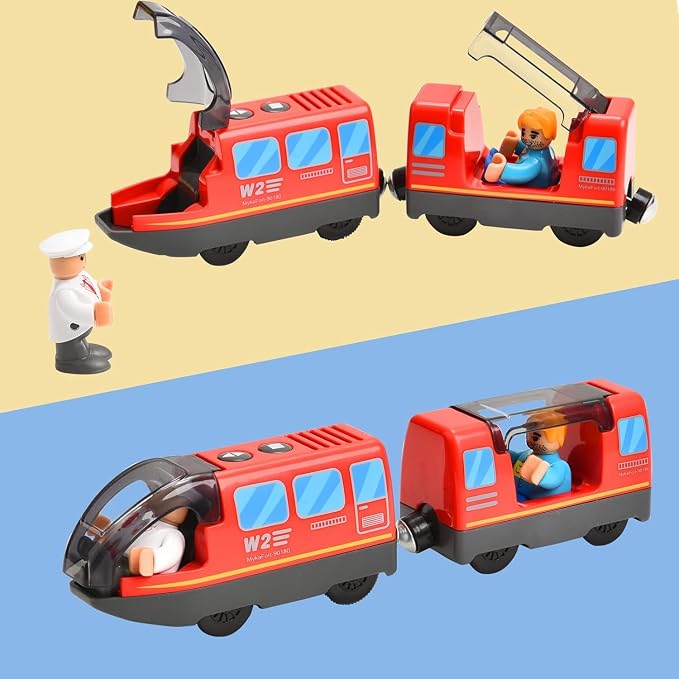 Giant bean Battery Operated Electric Locomotive Magnetic Train Set for Wooden Train Tracks, Powerful Engine Compatible with Most Brands, Christmas Toys for Kids 3+