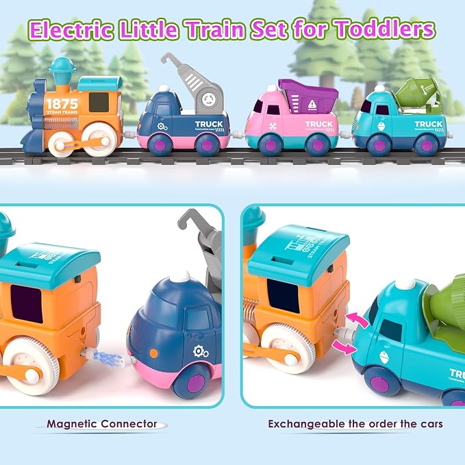 Electric Train Set for Toddler Toy 3 4 5 Year Old Boy Birthday Gifts, Two Play Modes of Electric and Manual Baby Train Toy with Music, Light, Tracks