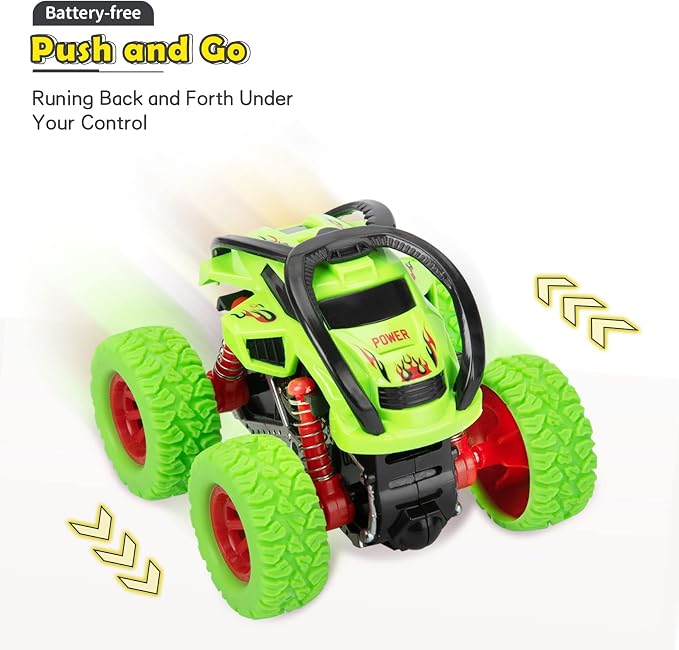 LODBY Monster Trucks Toys for Boys - Toddler Push and Go Truck Race Cars for Kids Party Favors Ages 2-4 3-5, Flip Stunt Car Toys for 2 3 4 5 6 Year Old Boy Birthday Gifts