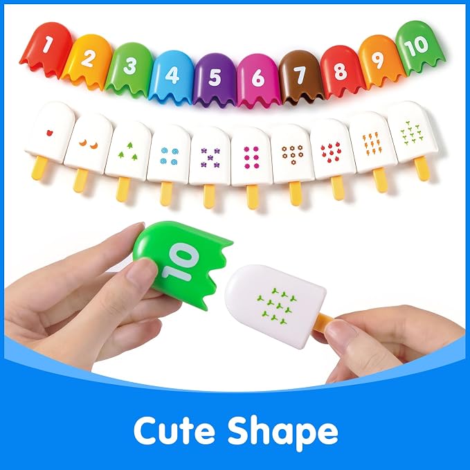 Mini Number Pops 1-10 – Fun Number Matching Toys for Kindergarten & Preschool – Ice Cream Counting & Recognition Math Games
