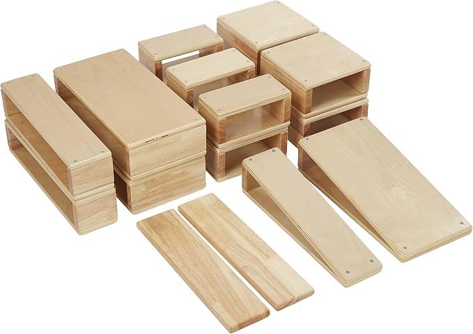 ECR4Kids Blocks and Arches Wooden Stacking Playset, Montessori Toys, Natural, 18-Piece