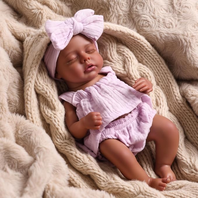 BABESIDE Lifelike Reborn Baby Dolls Daisy Black Girl- 12 Inch Body Realistic-Newborn Handmade Real Life Baby Dolls with Clothes and Toy Gift for Kids Age 3+