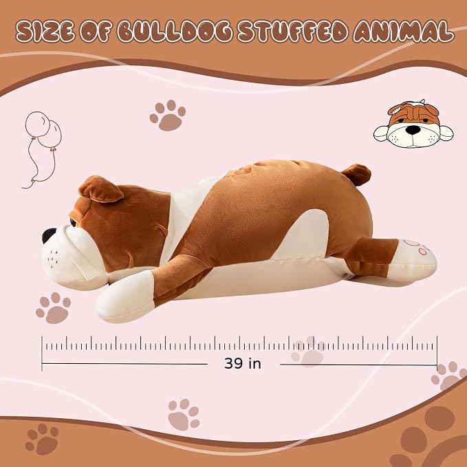 Giant Plush Dog Pillow 39 Inch - Jumbo Dog Stuffed Animal for Adults & Kids,Cute Bulldog,Extra Large Soft Bed Decor Yellow Sleeping Toy