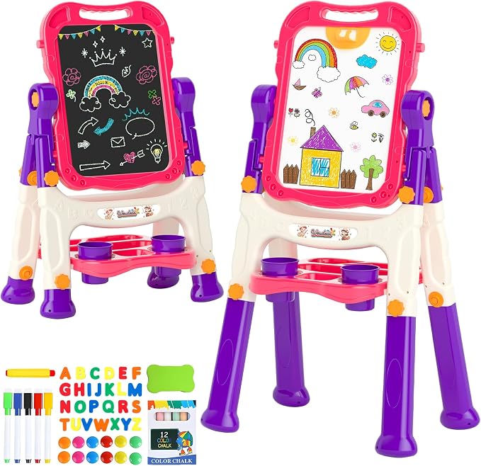 Easel for Kids Chalkboard,Double Sided Magnetic Drawing Painting Board | Toddler Easel Toys for 3-6 Year Old Girl Birthday Gifts