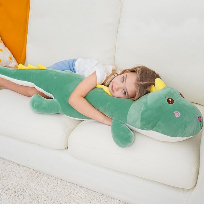 Tianmihou 40 Inch Giant Dinosaur Plush Pillow, Jumbo Green Dinosaur Stuffed Animal, Soft Long Dino Body Pillow for Kids Boys Girls, Huge Dinosaur Plushie Cuddle Toy, Birthday Gift for Children