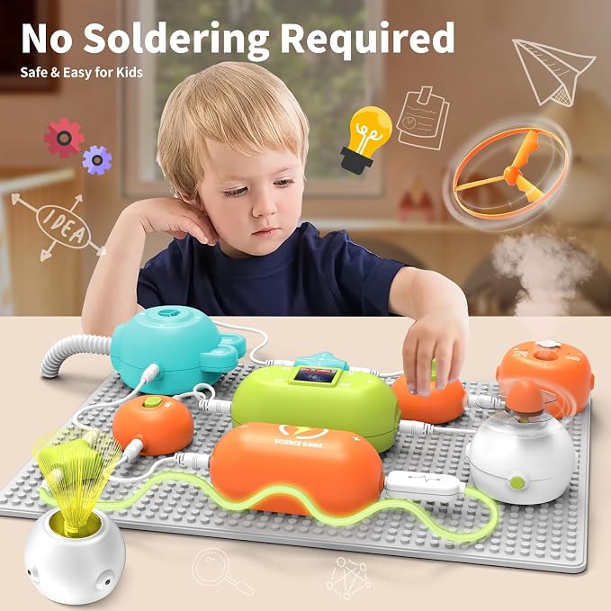STEM Toys for Boys Age 6-8-10, 300+ Creations Electronics Kit, Circuit Building Set with LED Lights & Fan, Educational Science Gift for Kids 7-9 Year Old