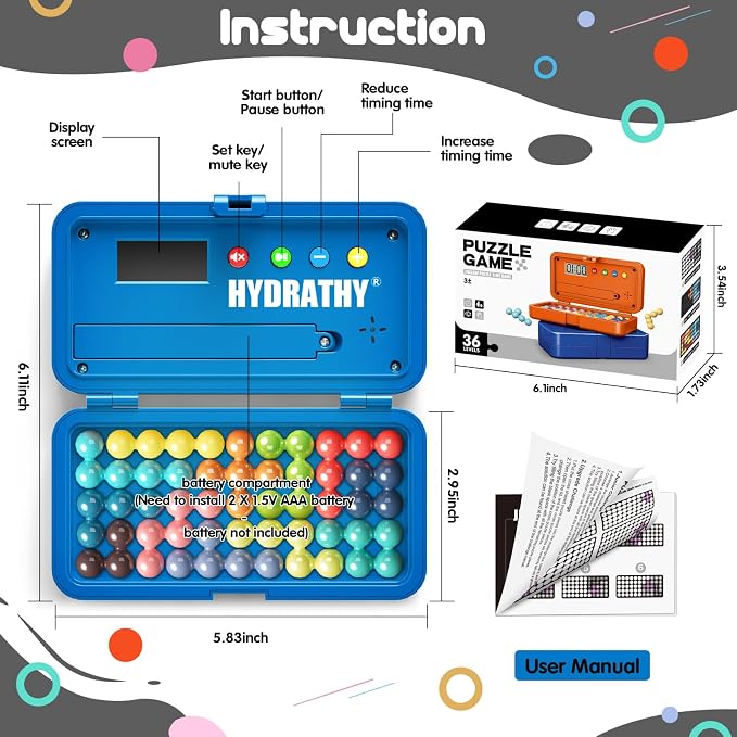 Brain Teaser Puzzles Games for Kids Adults with Timer, 2 Modes Handheld Travel Games, Single Player Mind Challenge Toys, STEM Montessori Educational Gifts for Kids 3+, Teens & Adults (Blue)
