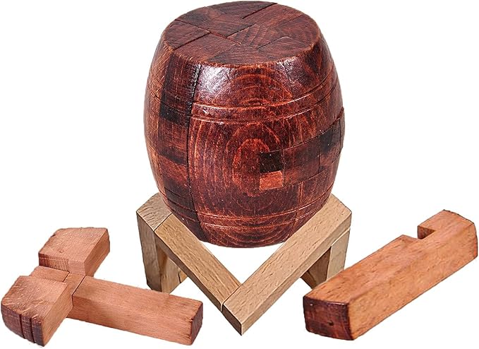 Wooden Brain Teaser Puzzles for Adults - Challenging 3D IQ Logic Games for Teens 14+, Stress Relief Desk Toys & Office Decor, Unique Gifts for Men, Women, Seniors (Barrel)
