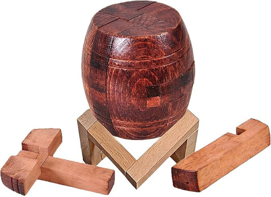 Wooden Brain Teaser Puzzles for Adults - Challenging 3D IQ Logic Games for Teens 14+, Stress Relief Desk Toys & Office Decor, Unique Gifts for Men, Women, Seniors (Barrel)