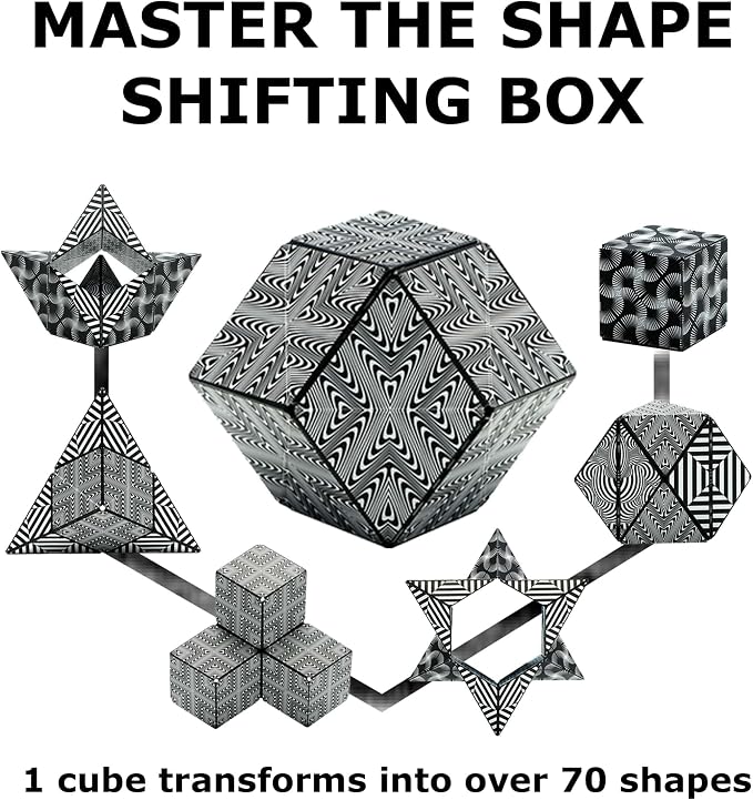 Shashibo Sensory Fidget Toy for Adults & Kids, Stress Relief Fidget Toy for Adults, Teens & Kids, Cool Fidget Toys for Desk, Classroom Must Have, Sensory Shape Shifting Cube, 100+ Possible Shapes