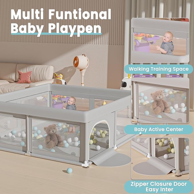 Hiaksedt Baby Playpen 50x50 Inch, Play Pens for Babies and Toddlers Baby Fence Play Yards for Indoor & Outdoor with Breathable Mesh Anti-Fall Playpen