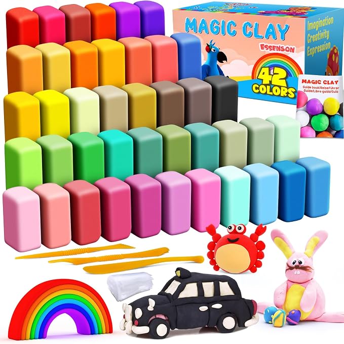 ESSENSON Air Dry Clay, 42 Colors, Modeling Clay for Kids | DIY Molding Magic Clay, Includes Tools, Ages 3-8+ Years, Boys & Girls
