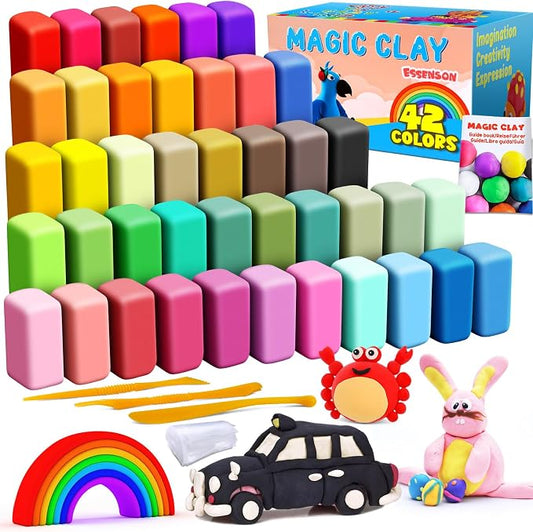 ESSENSON Air Dry Clay, 42 Colors, Modeling Clay for Kids | DIY Molding Magic Clay, Includes Tools, Ages 3-8+ Years, Boys & Girls