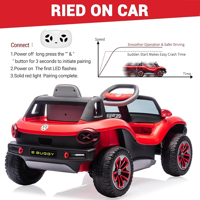 GarveeLife 12V Kids Ride On Car Licensed Volkswagen Beetle Electric Ride On Toy for Toddlers 4 Wheeler Vehicle with Parental Remote, Battery Level Display, LED Lights, USB, Horn, Music, Red