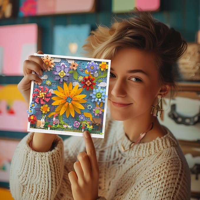 TG BLOCKS Micro Brick Flower World Building Set, 3D Floral Wall Art Home Office Decoration or Table Display, Creative Building Craft Set, Ideas Gift Building Toy for Adults,Teens Ages 8+ Kids