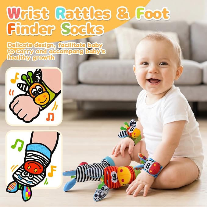 Baby Toys 0-6 Months, Infant Rattle Socks, Wrist Hand & Foot Finder Socks Set,Soft Newborn Sensory Toys,Infant rattles for Babies 0 3 6 Months,Girl Boy Shower Gifts 6-12 Months