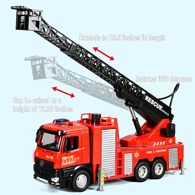 Fire Truck Toy Diecast Metal Cab Water-Spraying Toy Fire Truck for Kids Boys Girls and Toddlers Friction-Powered Fire Truck with Lights and Sounds Fire Trucks for Toddlers 3-5