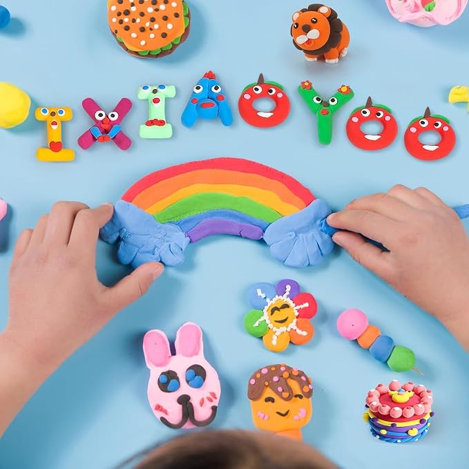 Ixiaoyoo Air Dry Clay for Kids, 50 Colors Modeling Magic Clay, DIY Model Arts & Crafts Kit with Sculpting Tools, Soft & Non-Sticky, School Projects, Birthday Toys Gifts for Boys & Girls Aged 3–12