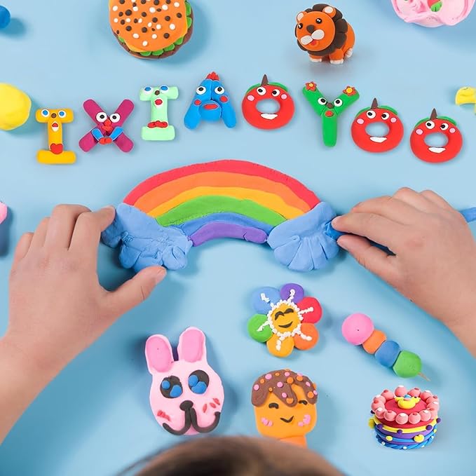 Ixiaoyoo Air Dry Clay for Kids, 64 Colors Modeling Clay, Creative DIY Model School Arts & Crafts Kit with Tools, Soft & Non-Sticky, Home Party Favors, Birthday Toys Gifts for Boys & Girls Aged 3–12