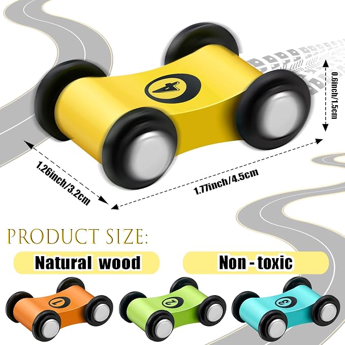 6 Pieces Wooden Mini Car Wooden Car Ramp Race Track Toys, Car Ramp Racer Toy Replacement Vehicle Set Race Party Favors