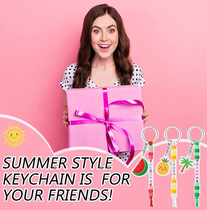Landical 564 Pcs Summer DIY Bead Keychain Kit Key Chain Making Craft Adjustable Letter Beads String Mama Sport Gift Alphabet Jewelry Backpack Accessories Holiday Party Favor (Hawaii, Vibrant Color)