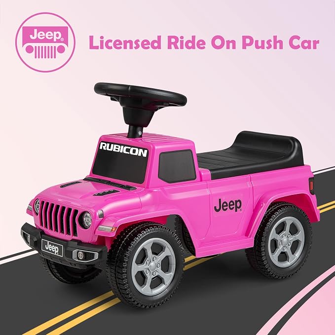 INFANS Kids Ride On Push Car, Licensed Jeep Foot-to-Floor Sliding Toddler Toy with Engine Sound, Horn, Under Seat Storage, Baby Walking Racer Gift for Boys Girls Age 1.5-3 (Pink)