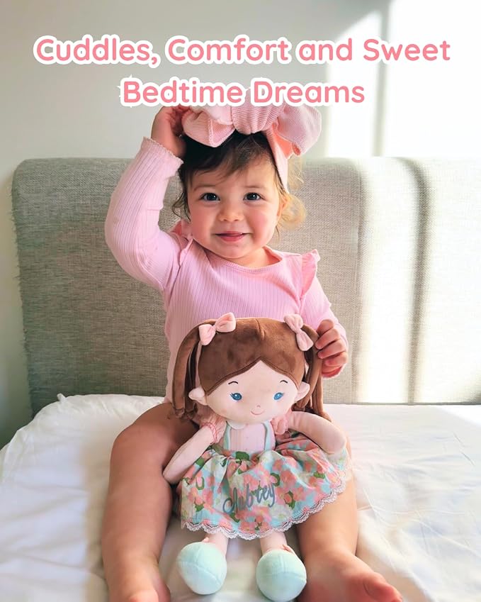 LeyaDoll Soft Baby Doll Toys (16''), My First Baby Rag Doll for 1 Year-Old Girl Birthday Gift, Christmas Plush Toys Gift for Toddler Kids Infants- Meadow Girl