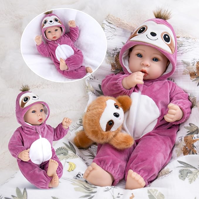 Aori 17 Inch Real Baby Dolls Realistic Lifelike Baby Doll with Soft Body & Sloth Outfits, for Girls 3+ Role Play, Adoption Day, Photography Prop, Collectible