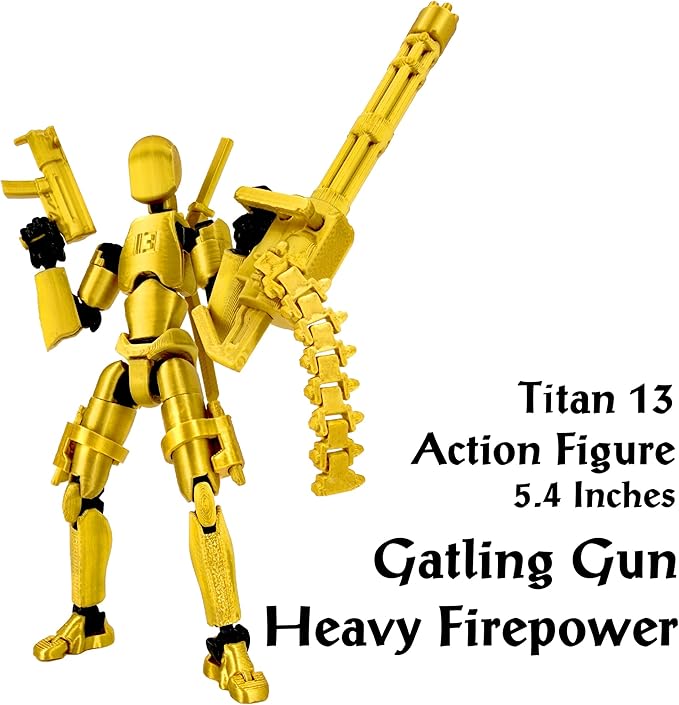 Gatling Gun Titan 13 Action Figure Set【Assembled】, Robot T Action Figure 3D Printed Dummy 13 Action Fidget Toys Figure Articulated, Lucky 13 for Collectors Desktop Decorations (5-Pack)