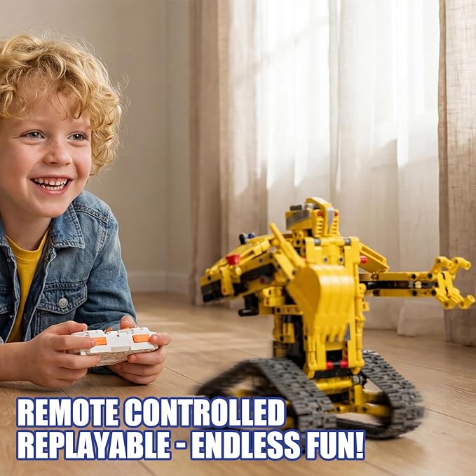 5-in-1 STEM Building Toys, Remote Control Excavator Robotics Kit, 555 PCS DIY Engineering Construction Set, Educational Science Building Blocks Gift for Kids Boys Girls Ages 6-16