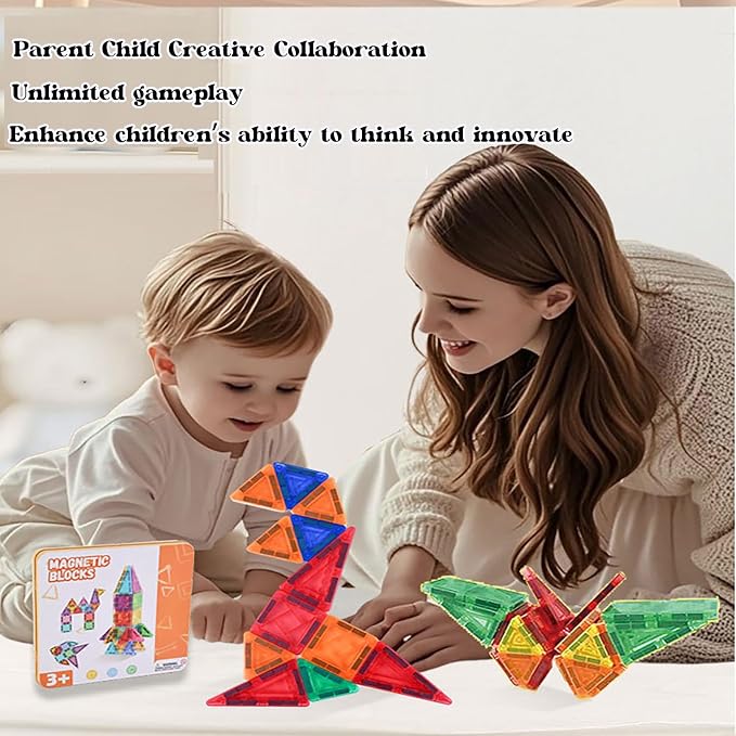 60PCS Portable Mini Magnetic Tiles Travel Set with Metal Case, STEM Magnetic Building Blocks Educational Toy for Kids Ages 3-8, Classroom Must Have for Boys and Girls
