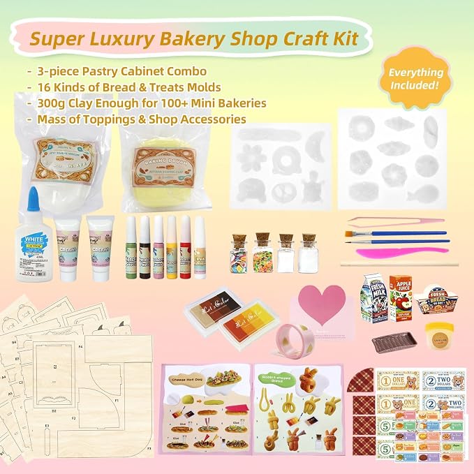 iLAND Crafts for Girls 8-12 Air Dry Clay Bakery Shop DIY Kit, CPC-Safe Toys for Kids, Creative 8-10 Year Old Girl Birthday Gifts, Ideal Tween Gifts of Creation, Fine Motor Skills & Social Role-Play